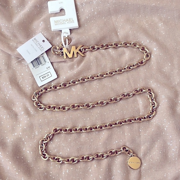 Brand New Michael Kors Gold Tone Metal Chain Belt - Picture 1 of 9